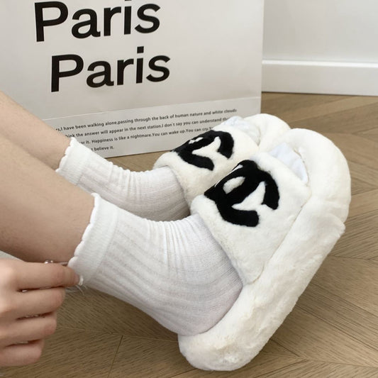 Fluffy Plush Fashion Platform Sandals Slippers