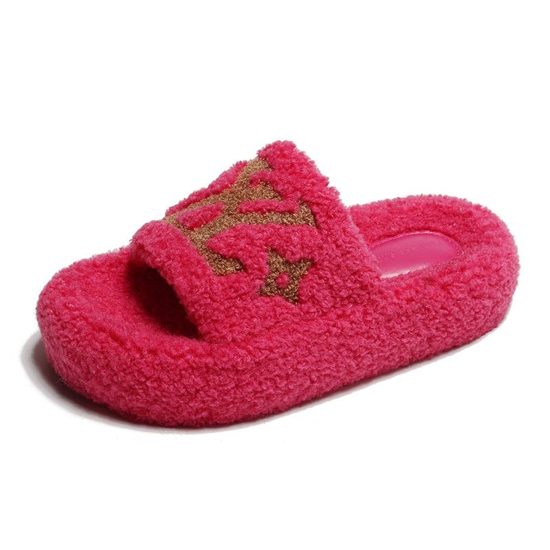 Colorful Warm Plush Fashion Open Toe Platform Sandals Slipper