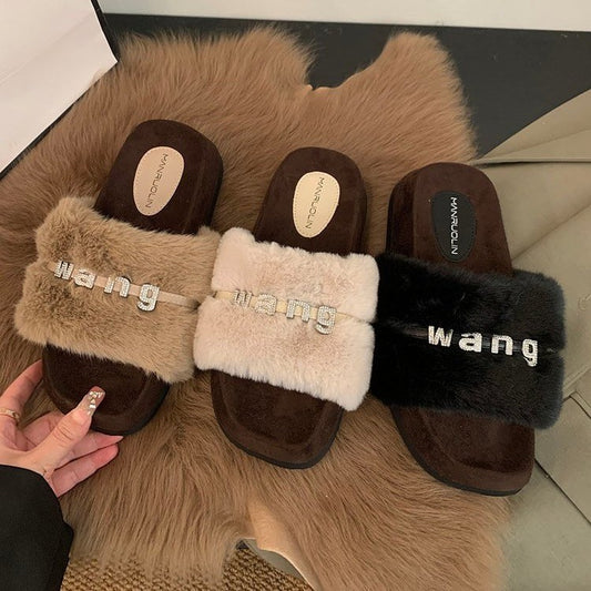 Fluffy Wang Crystal Platform Sandals Slippers